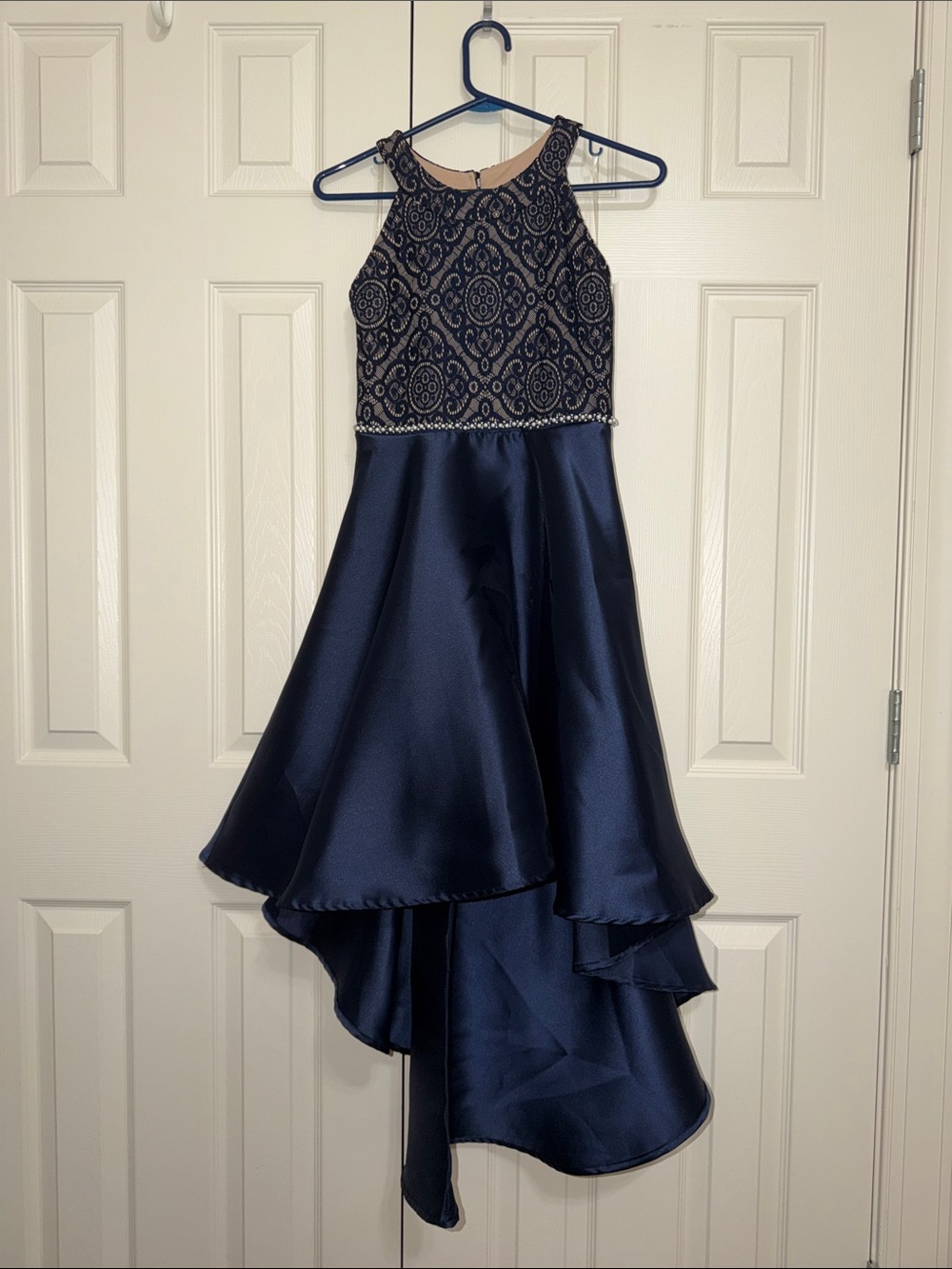 Xtraordinary Navy Embroidered High-Low Party Dress